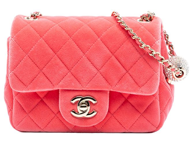 Chanel Mini Quadrat Klassisch Samt Rosa Perlen Crush Einzelne Klappe Pink - Ansicht 7