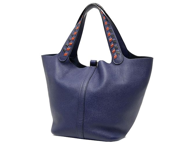 Hermès Picotin Lock 22 in Epsom blu Tressage - vista 2