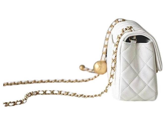 CHANEL Mini Rechteckige Perlen Crush Umhängetasche Weiß - Ansicht 6