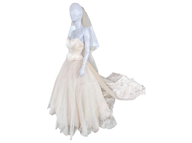 Autre Marque Hochzeitskleid Hollywood Dreams Designer Champagner Seide Weiß Beige - Ansicht 11