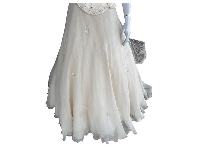 Autre Marque Hochzeitskleid Hollywood Dreams Designer Champagner Seide Weiß Beige - Ansicht 12