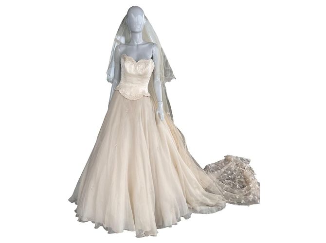 Autre Marque Hochzeitskleid Hollywood Dreams Designer Champagner Seide Weiß Beige - Ansicht 2