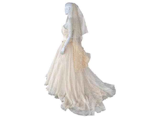 Autre Marque Hochzeitskleid Hollywood Dreams Designer Champagner Seide Weiß Beige - Ansicht 3