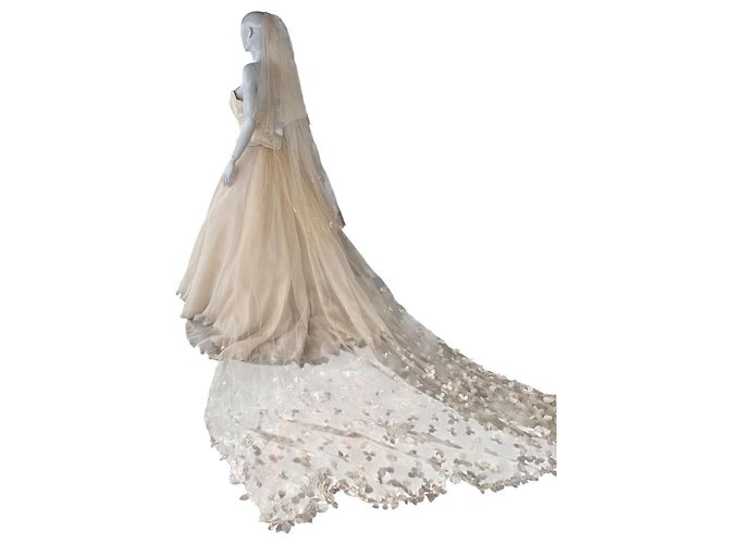 Autre Marque Hochzeitskleid Hollywood Dreams Designer Champagner Seide Weiß Beige - Ansicht 6