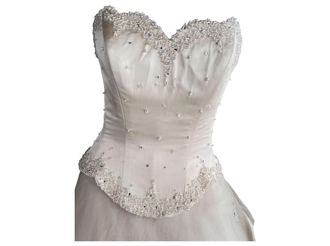 Autre Marque Hochzeitskleid Hollywood Dreams Designer Champagner Seide Weiß Beige - Ansicht 8