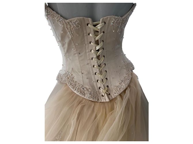 Autre Marque Hochzeitskleid Hollywood Dreams Designer Champagner Seide Weiß Beige - Ansicht 9