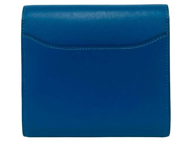 Billetera bi-fold compacta de cuero de ternera Constance de Hermès Azul - vista 2