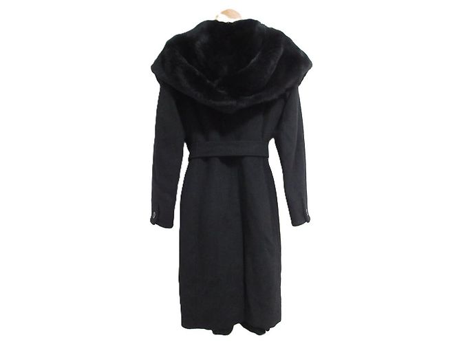 Abrigo largo con capucha de lana de alpaca y piel Max Mara Orilag Negro - vista 2