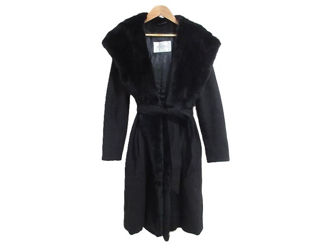 Abrigo largo con capucha de lana de alpaca y piel Max Mara Orilag Negro - vista 3