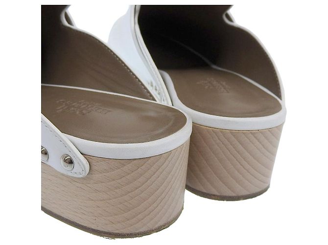 Hermès Calya Leder-Sabot 36 Weiß - Ansicht 5