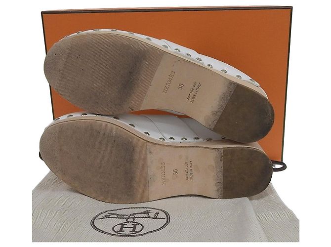 Hermès Calya Leder-Sabot 36 Weiß - Ansicht 7