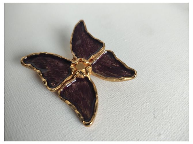 Spilla Farfalla Yves Saint Laurent Oro e Smalto Viola Porpora - vista 3