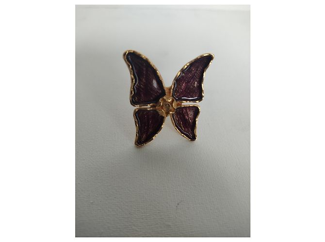 Spilla Farfalla Yves Saint Laurent Oro e Smalto Viola Porpora - vista 4