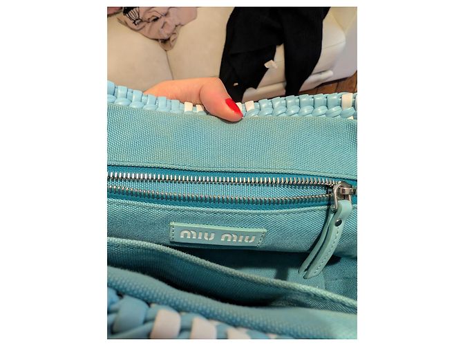 Borsa Tote Miu Miu in pelle bianca e blu Bianco Blu chiaro - vista 4