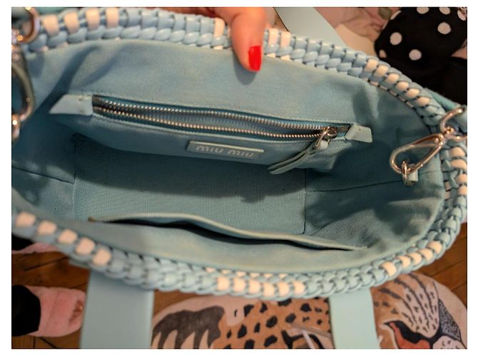 Borsa Tote Miu Miu in pelle bianca e blu Bianco Blu chiaro - vista 5