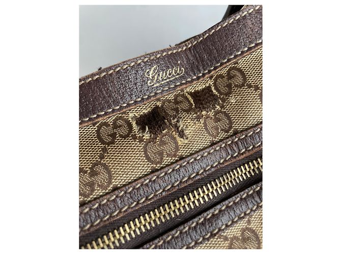 Vintage Gucci Monogram Handtasche Beige Braun - Ansicht 10