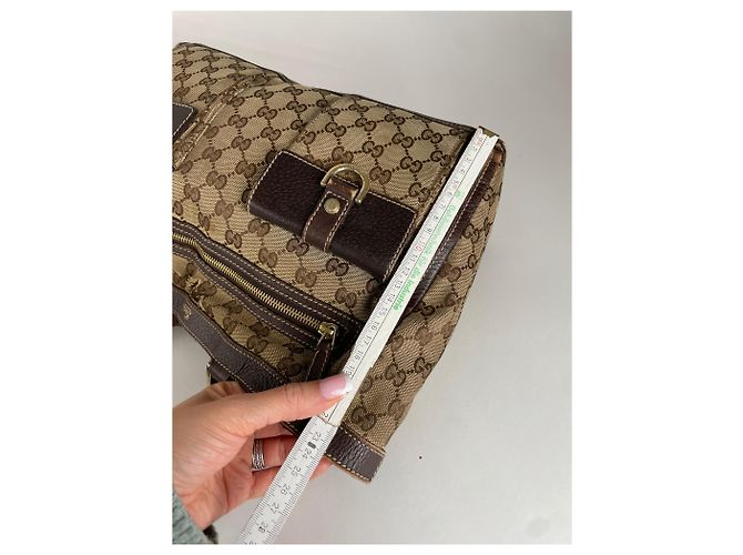 Vintage Gucci Monogram Handtasche Beige Braun - Ansicht 11