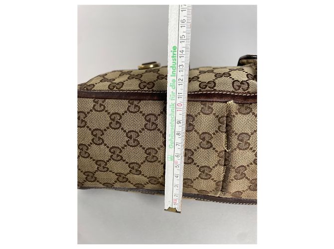 Vintage Gucci Monogram Handtasche Beige Braun - Ansicht 13