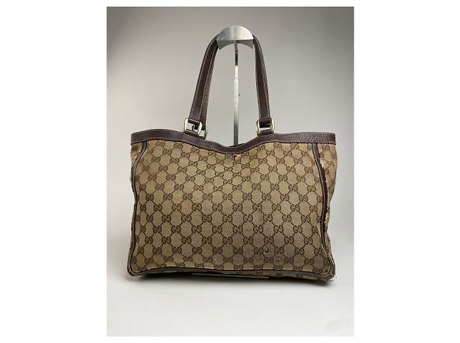 Vintage Gucci Monogram Handtasche Beige Braun - Ansicht 2