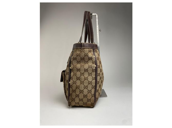 Vintage Gucci Monogram Handtasche Beige Braun - Ansicht 6