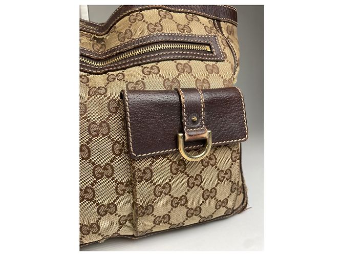 Vintage Gucci Monogram Handtasche Beige Braun - Ansicht 7