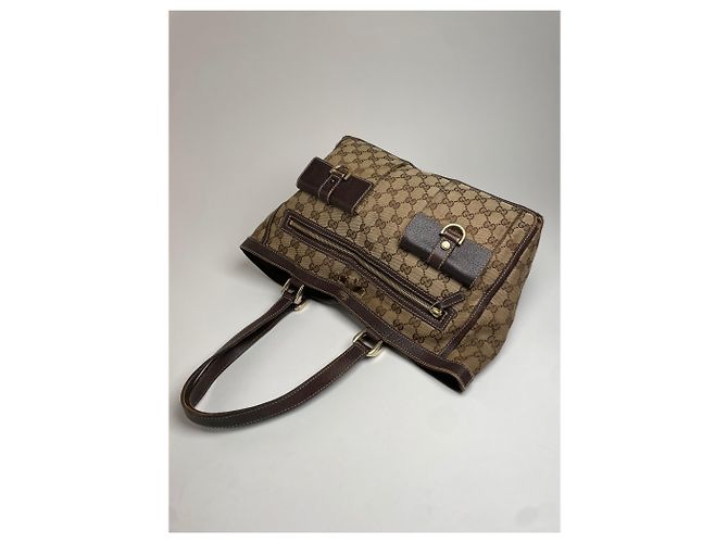 Vintage Gucci Monogram Handtasche Beige Braun - Ansicht 9