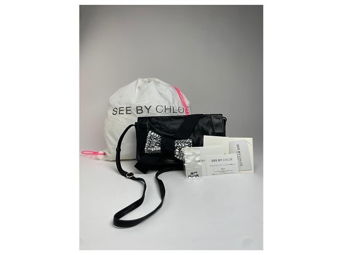 Chloé Borsa a spalla in pelle con nastro vintage Chloe Nera Nero - vista 11