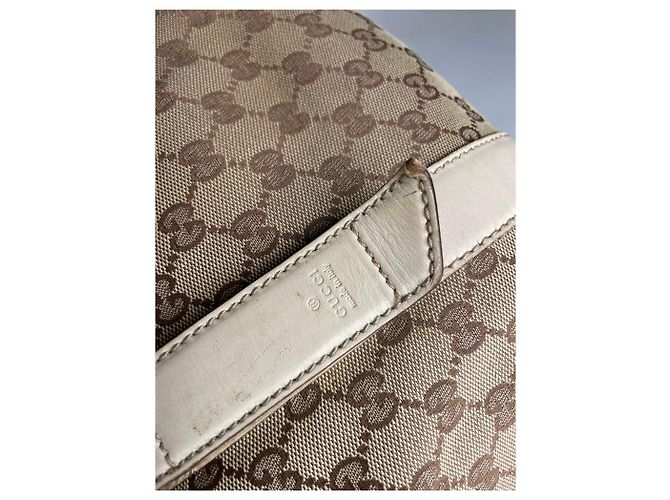 Vintage Gucci Monogram Handtasche Beige Braun Weiß - Ansicht 10