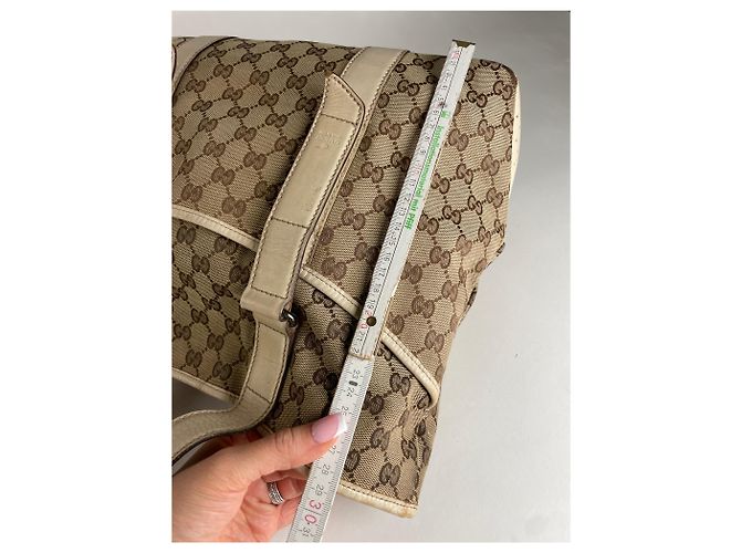 Vintage Gucci Monogram Handtasche Beige Braun Weiß - Ansicht 11