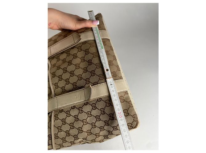 Vintage Gucci Monogram Handtasche Beige Braun Weiß - Ansicht 12