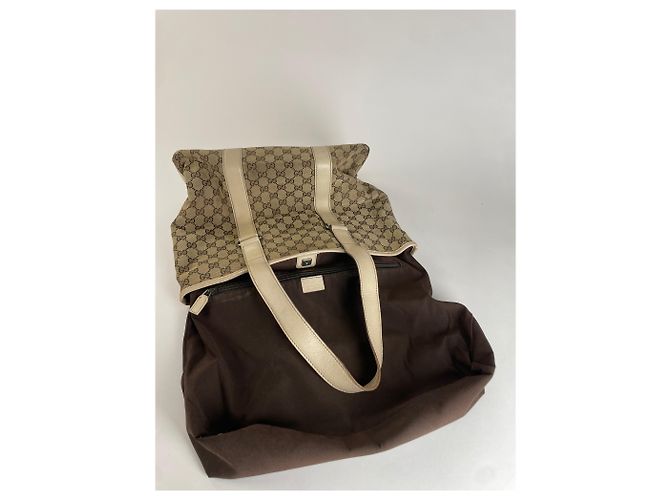 Vintage Gucci Monogram Handtasche Beige Braun Weiß - Ansicht 2