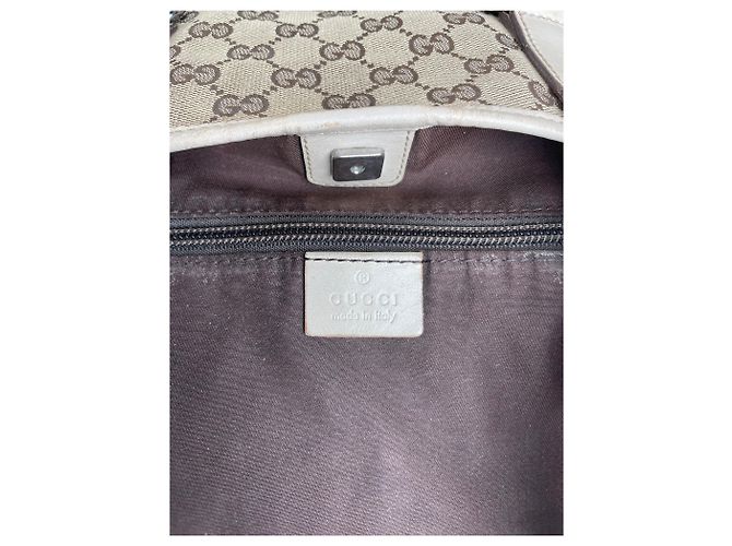 Vintage Gucci Monogram Handtasche Beige Braun Weiß - Ansicht 4