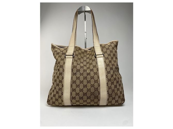 Vintage Gucci Monogram Handtasche Beige Braun Weiß - Ansicht 5