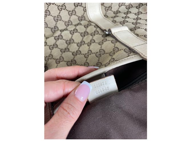 Vintage Gucci Monogram Handtasche Beige Braun Weiß - Ansicht 6