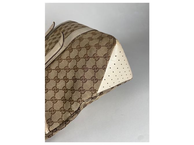 Vintage Gucci Monogram Handtasche Beige Braun Weiß - Ansicht 9