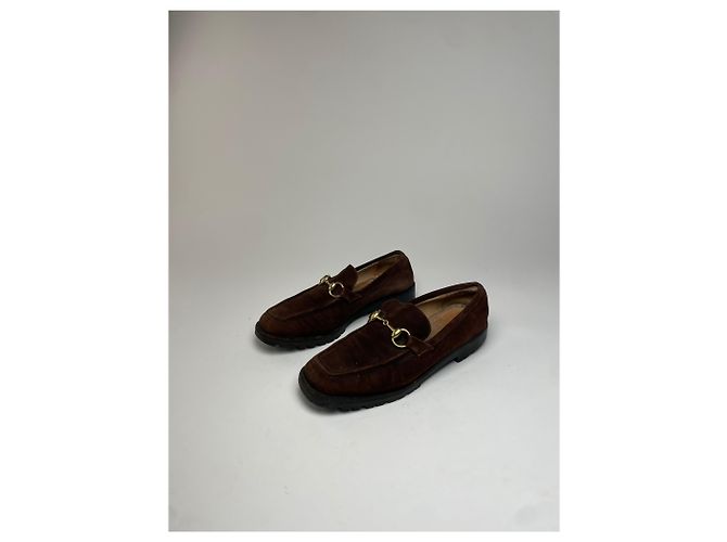 Mocassini in suede Gucci vintage con morsetto da uomo - Marrone - vista 3