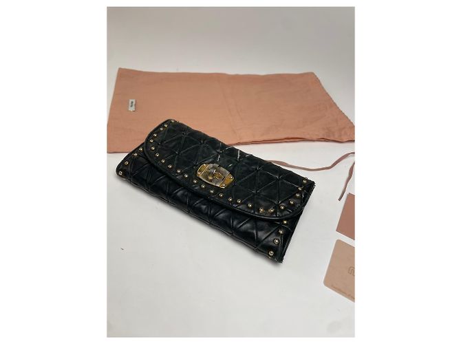 Vintage Studded Miu Miu Leather Wallet Black - view 10