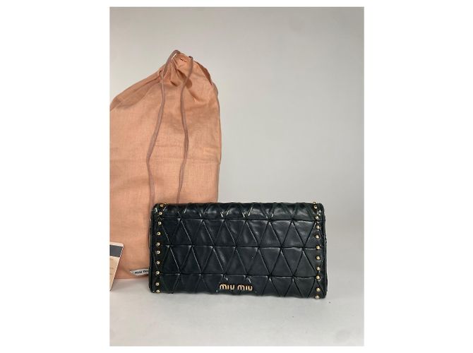 Vintage Studded Miu Miu Leather Wallet Black - view 7