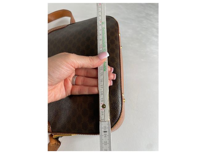 Céline Vintage Celine Paris Triomphe Monogramm Leder Schultertasche braun - Ansicht 10
