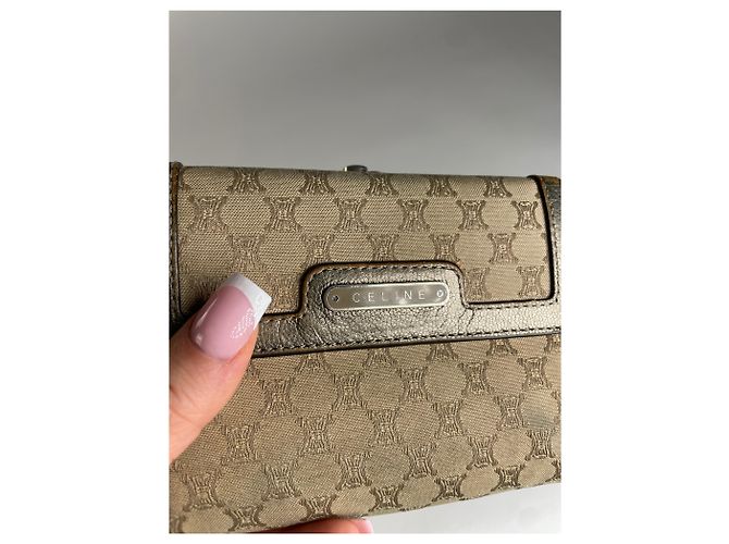 Céline Vintage Celine Triomphe Monogram Canvas Leather Wallet Brown Bronze Silvery - view 3