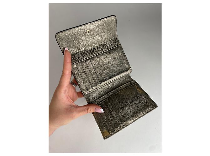 Céline Vintage Celine Triomphe Monogram Canvas Leather Wallet Brown Bronze Silvery - view 4