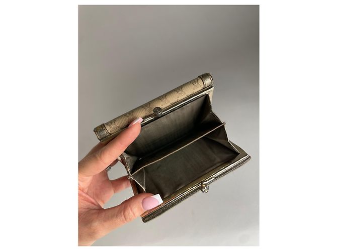 Céline Vintage Celine Triomphe Monogram Canvas Leather Wallet Brown Bronze Silvery - view 6