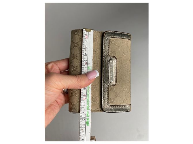 Céline Vintage Celine Triomphe Monogram Canvas Leather Wallet Brown Bronze Silvery - view 7