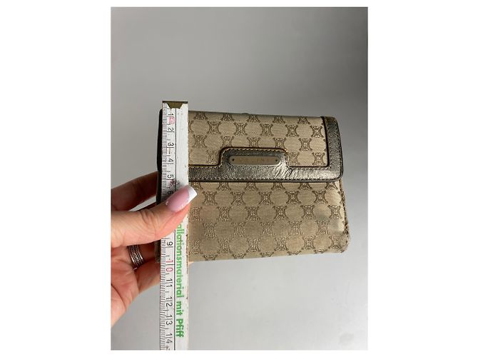 Céline Vintage Celine Triomphe Monogram Canvas Leather Wallet Brown Bronze Silvery - view 8