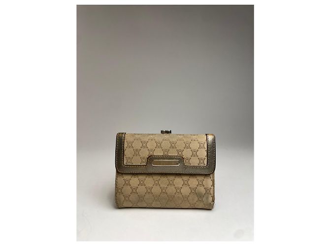 Céline Vintage Celine Triomphe Monogram Canvas Leather Wallet Brown Bronze Silvery - view 9