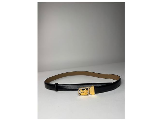 Céline Schwarzer Gürtel mit Vintage Celine Paris Wagenlogo - Ansicht 10