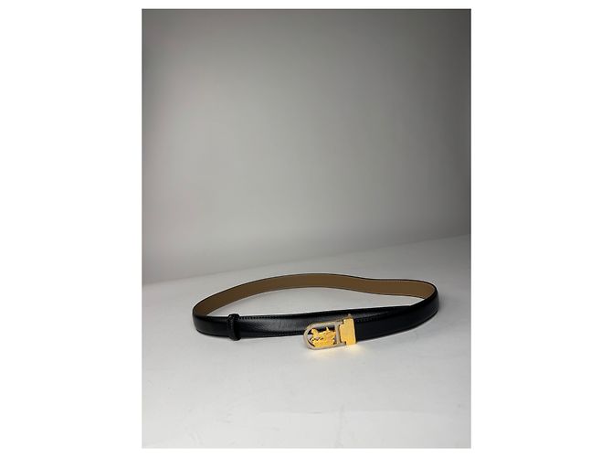 Céline Schwarzer Gürtel mit Vintage Celine Paris Wagenlogo - Ansicht 5