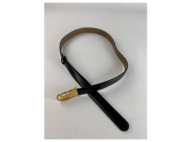 Céline Schwarzer Gürtel mit Vintage Celine Paris Wagenlogo - Ansicht 7