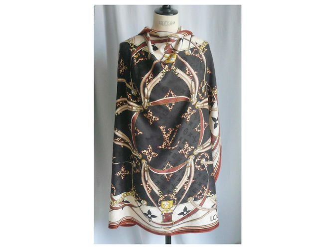LOUIS VUITTON Sciarpa Monogramma in Cashmere e Seta Marrone In Eccellenti Condizioni Multicolore - vista 4