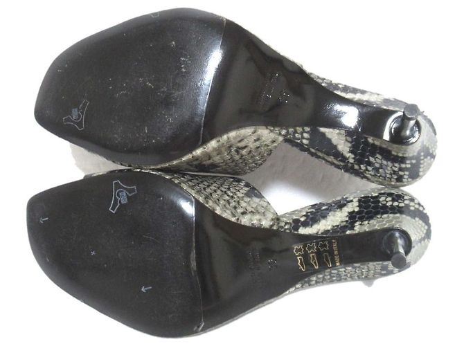 Autre Marque Mules à talons hauts en cuir Python Peter Do Marron Gris - vue 8